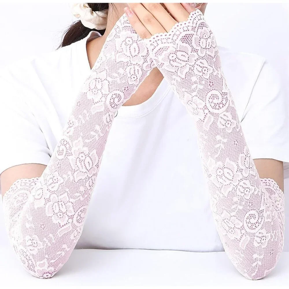 Women's 1 Purple Fingerless Lace Arm Sleeves Gloves Wedding Dress Party Prom
